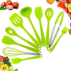 Amrta Ustensiles De Cuisine en Silicone Spatulas RÉSistant À La Chaleur 10 Pieces，Non Toxique Durable Outils De Cuisine Faciles A Nettoyer Ensemble pour La Cuisson Au Barbecue (10 pièces, Vert)