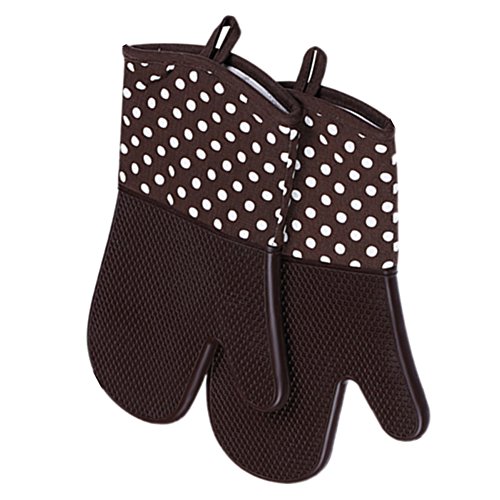 1Pair(2pcs) Seamless Silicone Non-Slip Oven Glove with Cotton Cuff (Brown)
