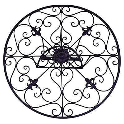 L'Héritier Du Temps Déroule Tuyaux Motif Fleur de Lys Mural ou Enrouleur Conduit Arrosage Extérieur à Fixer en Fer Patiné Noir 25x25x60cm