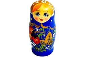 rukauf Hohlama Rossijanotschka Matrjoschka Matröschka Matroschka Babuschka 11cm Höhe - 5 Holz-Puppen - Verschiedene Motive - Holzpuppe Матрёшка хохлама Matruschka chohlama (Blau)