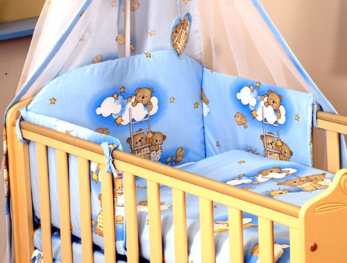 5 PCS BABY BEDDING SET TO FIT COT & COT BED PILLOW DUVET BUMPER (to fit cot size 120x60cm, Ladders- Blue)