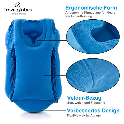 Original Reisekissen von Travelglobes – Multifunktionales innovatives leichtes Kopfkissen – aufblasbar, weiches Nackenkissen für bequemen Schlaf mit GRATIS Tragetasche, Ohrstöpsel, Anleitung Packliste - 4