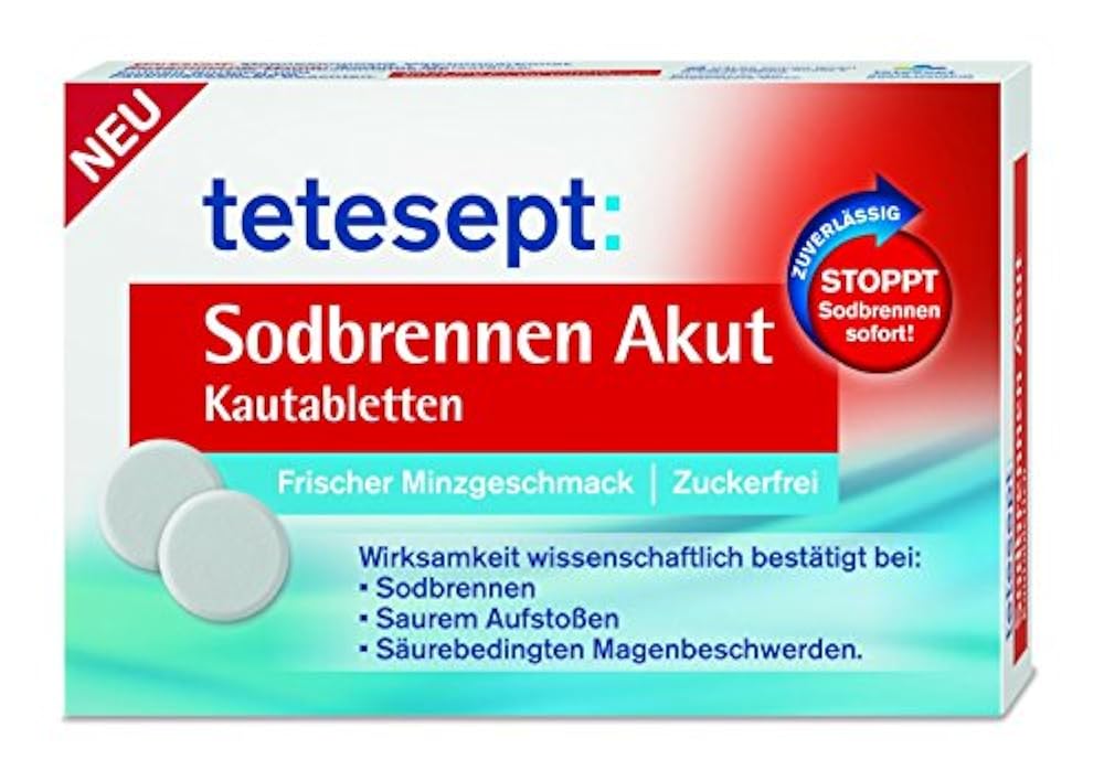 Tetesept Sodbrennen Akut Kautabletten mit frischem Minzgeschmack, 20 Stück
