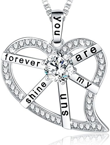 "You Are My Sunshine Forever" Love Heart Pendant Necklace - Mother's Day Birthday Gifts for Women, 18"