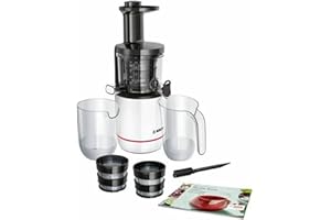 Bosch Estrattore MESM500W, 150 W, Spremitura Delicata a Bassa velocità, Performante e Silenzioso, Sistema Anti-goccia, Facile Pulizia, Componenti Lavabili in Lavastoviglie, Bianco, Nero