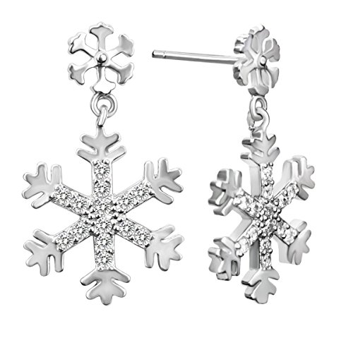 Elensan - Orecchini pendenti a chiodo in argento Sterling 925 e cristalli a forma du fiocco di neve