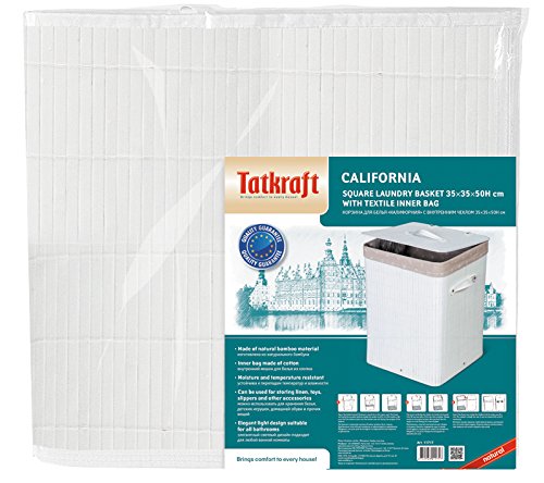 Tatkraft California Weiss Wäschekörbe Quadratisch mit Stoff Innensack 60L Bambus Maß 35X35X50H cm - 7