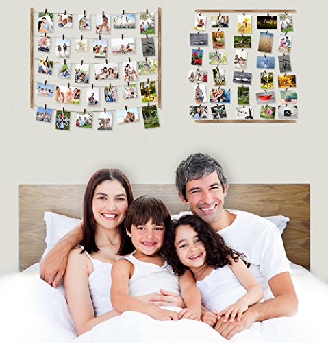 Love-KANKEI Bilderrahmen Collage Fotorahmen Holzbilderrahmen in Wäscheleinenoptik mit 30 kleinen Holzklammern, 2+1 Kombination - 9