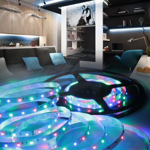 LED Strip Licht Streifen 5m Band Leiste mit 300 LEDs (SMD 3528) inkl. Netzteil & Fernbedienung - 6