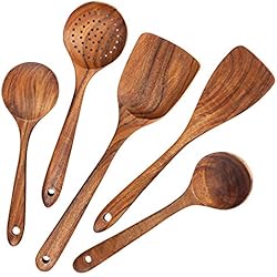 AOOSY Ustensiles de Cuisine,5 pcs Ensemble d'ustensiles de Cuisine Japonais en Bois Outils Ensembles d'ustensiles résistant à la Chaleur sans égratignures
