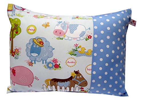 Kissenhülle 30 X 40 cm "Bauernhof Tiere Hellblau Punkte" Kissenbezug für Kissen 100 % Baumwolle BW Kinderzierkissen Mädchen Jungen von TryPinky