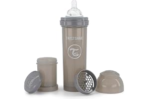 Twistshake Anti-colic Baby Bottle with Milk Powder Container and Mixer - 330 ml | Silicone Nipple with Fast Flow | BPA-Free | Suitable for Babies from 4 Months | Grey