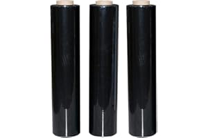 KERAIZ 3 Rolls of Black Heavy Duty Shrink Wrap 400mm Roll 17mu | Heavy Duty Packaging Cling Film for Pallet Packing Stretch Shrink Wrap