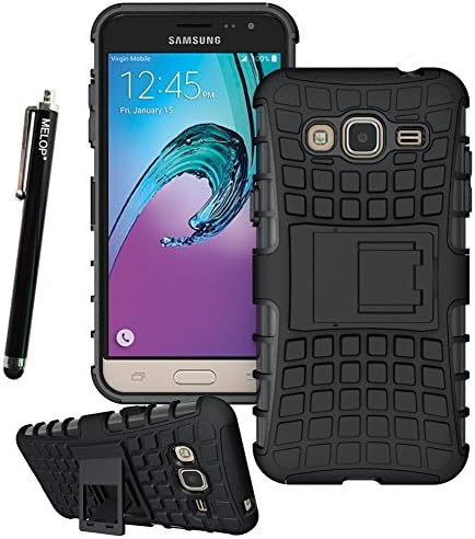 Galaxy J3 case, Dual Layer Case Shell with [Kickstand] [Shock Absorption] Hybrid Armor Defender Protective Phone Case for Samsung Galaxy J3 2016 - Black