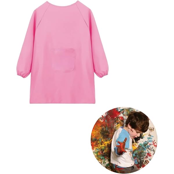 Delantal Impermeable Para Niños De 2 A 8 Años – Bata De Pintura De Poliéster Con 3 Bolsillos – Set De 2 Unidades (Amarillo Y Rojo) Para Manualidades Y Cocina