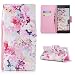 Produktbild Misstars Leder Klappbar für Sony Xperia XZ1, Premium PU Flip Wallet Cover mit Rosa Blumen Muster Design Kartenfach Magnetverschluss und Standfunktion Schutzhülle