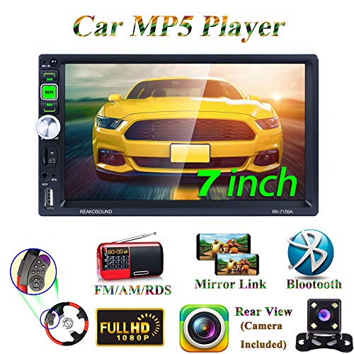 ATian Radio Coche 2 DIN Autoradio Bluetooth con 7 Pulgadas HD Pantalla Táctil, Soporte Bluetooth Manos Libres/Mirror Link/FM/RDS/USB/TF/AUX(Cámara de visión Trasera incluida)