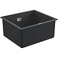 GROHE K700U - Quartz Composite Sink Undermounted with Overflow (1 bowl 417 x 366 x 203 mm, Included: Waste Kit, Basket Strainer Waste, Mounting Set), Dimensions: 457 x 406 mm, Granite Black, 31653AP0
