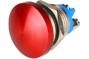 Guuzi 16mm 3V/6V/12V/24V/48V/110V/220V Pulsante,Momentaneo Testa a Fungo in Metallo Pulsante di Avvio Rotondo 1NO ON Off Terminale a Vite a Cupola con Ripristino Automatico (Rosso)