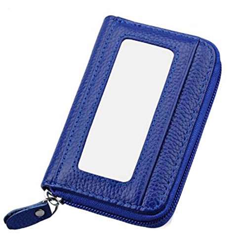 Porta Carte di Credito in Vera Pelle. Portafoglio di Blocco RFID. (Blu)