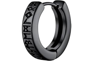 GAUEIOUR Viking Hoop Earrings for Men Women Norse Futhark Runes Vintage Earring, Nordic Viking Rune Men's Black Mythical Earrings, Sturdy Talisman Protects Jewelry Gifts (1 Earring)