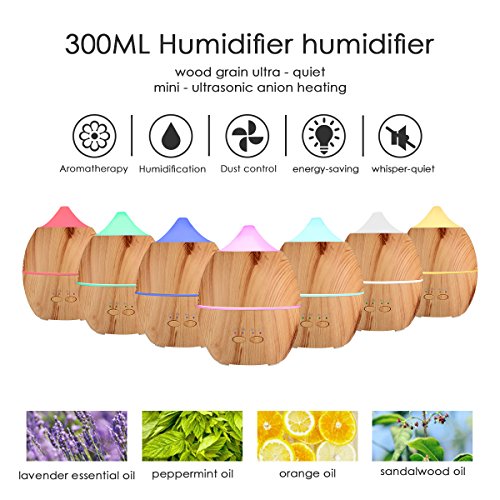 Aroma Diffuser, EIVOTOR 300ml 2 in 1 Aroma Diffusor Ultraschall Luftbefeuchter Oil Holzmaserung Düfte Humidifier Raumbefeuchter Duftzerstäuber automatich Aromatherapie Diffuser Nebelausstoß Abschaltautomatik Kalten Nebel Technologie Messbecher Humidifier & Aromatherapy mit 3 Timereinstellungen und LED Farbwechsel für das Schlafzimmer, Büro, Wohnzimmer, Bad, Konferenzräume , Hotels, Yoga-Club, Fitness-Center, SPA usw. - 4