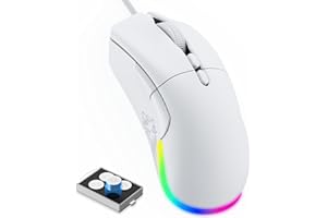 MAGIC-REFINER D19 Mouse Gaming RGB, Mouse Ergonomico da 12000 DPI con Cavo (6 livelli), 13 Modalità di RGB Chroma, Sensore Ottico 12K, 7 Pulsanti Programmabili, Pesi Regolabili, per PC/MAC, Bianco