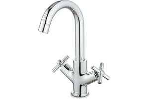 Eovem Basin Mixer Tap Dual Cross Lever Bathroom Basin taps 360° Swivel Spout Basin Sink Mixer Tap,Chrome