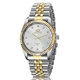 XLORDX Herren Armbanduhr Analog Quarz Strass Silber Gold Uhr mit Edelstahl Armband Weiß Zifferblatt
