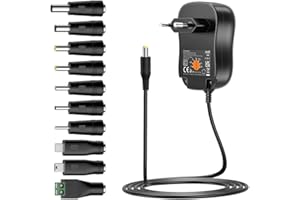 Zolt Alimentatore AC DC 3V 4.5V 5V 6V 7.5V 9V 12V 2A Alimentatore Switching con Porta USB 5V 2A e 10 Adattatori Spina DC per Elettronica