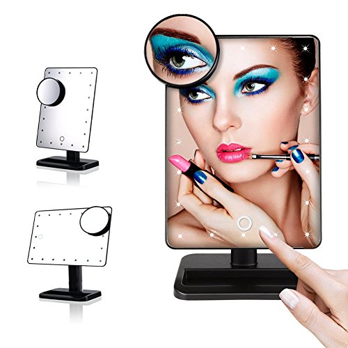 Wuiyepo Make-up-Spiegel mit LED Beleuchtung Dimmbar durch Schalter + 20 LEDs + Ultra-High Definition Falterbar Standspiegel Profi Kosmetikspiegel Schminkspiegel Tischspiegel Batteriebetrieben