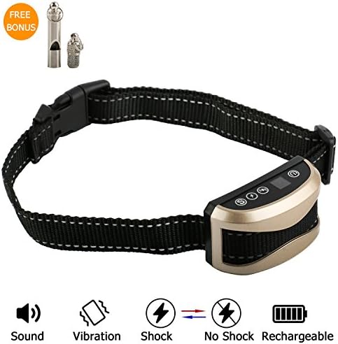 Dog Bark Collar ONBET Upgraded 7 sensitivity Humane Dog No Bark Collar with Gears of Vibration, Shock and Sensitivity with Gift Dog Training Whistle Dog Tag for Small Medium Large Dog