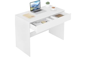 eSituro Escritorio 100x50x75 cm, Mesa de Ordenador con Cajón Grande, Mesa Tocador, Escritorio de Oficina Estudio y Dormitorio, Blanco