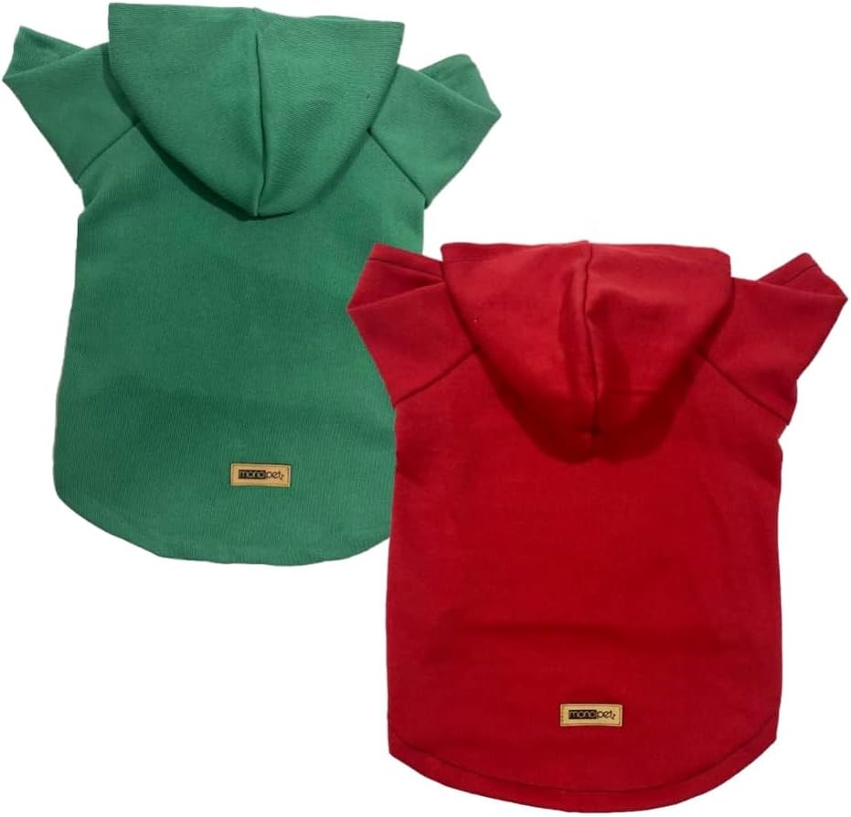 monopetz Kapişonlu Polar Sweatshirt Köpek ve Kedi Kıyafeti & Elbisesi - Kırmızı & Yeşil 2'Li Fırsat Paketi S Beden