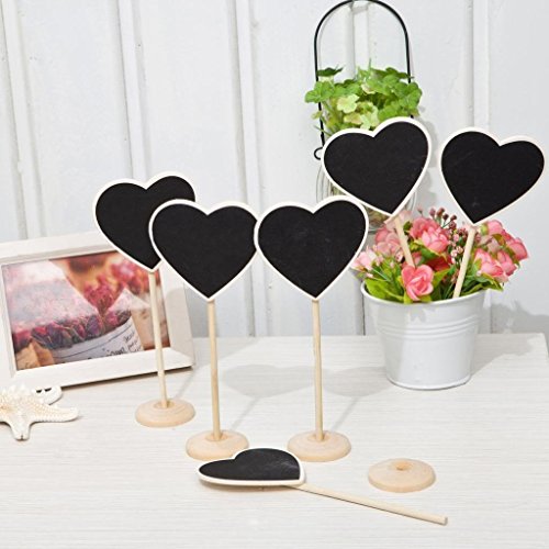 makhry 10 Hochzeit Party Favor Mini Tafel in Herz mit Ständer für Tisch Anzahl Preis Nachricht Board Tischkarte Favor Tag (Burly Holz) … - 5