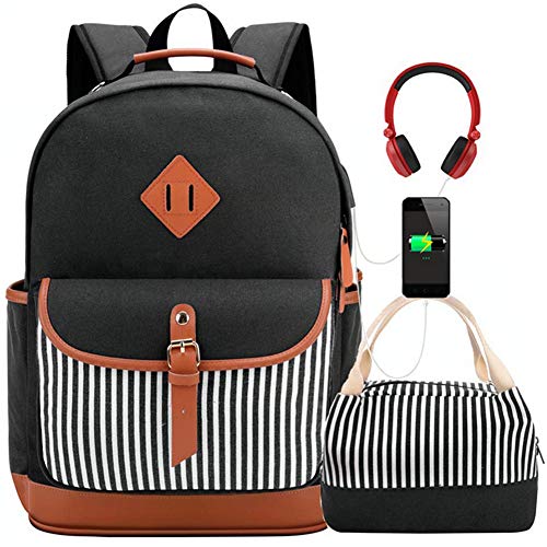 A AM SeaBlue Set di Zaino Donna + Borsa Termica Pranzo, Zaino Porta PC Portatile 15,6 con Porta USB/Audio Zaino Ragazza Tempo Libero Zaino Scuola Media Superiore Universitá Borsa Elegante Viaggio