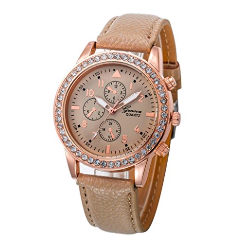 Relojes Pulsera Mujer, Xinan Relojes de Cuarzo de Cuero de Moda Banda Analógica (Caqui)
