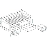 Funktionsbett SOFIA 90×200 cm Funktionsliege Jugendbett mit Schubladen Kiefer massiv natur inkl. Lattenrost - 2