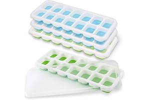 Newk Vassoi per ghiaccio, 4 confezioni di vassoio per cubetti di ghiaccio con coperchio rimovibile per cocktail, birra, impilabili e flessibili, 2 blu e 2 verdi