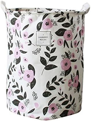 Inwagui Round Cotton Linen Laundry Hamper Storage Washing Bag Flower Laundry Basket Collapsible Kids Baby Toy Storage Basket - Purple