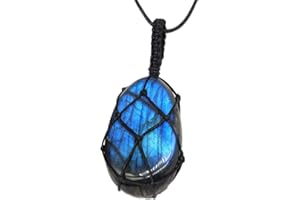 AITELEI Collar de Cristal de labradorita Natural Colgante de Chakra curativo con Cuerda Tejida a Mano Labradorita Piedra de Piedra Piedra de Luna Colgante de Piedra curativa