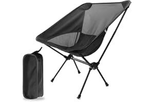 LSLANSOON Ultralight Portable Camping Chair, Compact Folding Backpacking Chair, Collapsible Beach Chair Patio Dining Chair with Carrying Bag for Outdoor Hiking Fishing Backyard Picnic Travel (Black)