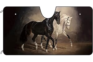 BAGEYOU Car Front Windshield Sunshade White and Black Horse Decor Vehicle Sun Shade Visor UV Ray Reflector Sun Protector, Keep Vehicle Cool, 55" x 30"