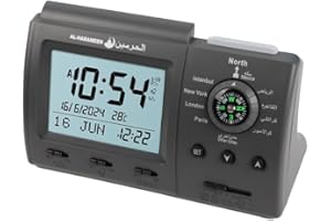 Hitopin Muslim Azan Clock Islamic Prayer Table Azan Athan Clock Islamic-clock，for Prayer, Muslim, Ramadan, Black Color