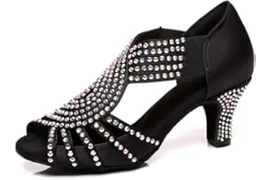 HIPPOSEUS Zapatos de Baile Latino para Mujer con Punta Abierta Salsa Bachata Rendimiento Práctica Zapatos de Baile