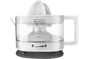 BLACK+DECKER BXCJ25E - Spremiagrumi elettrico, 25 W, Doppio Senso di Rotazione, 350 ml, Filtro per Polpa Regolabile, Portacavi, Smontabile, Bianco