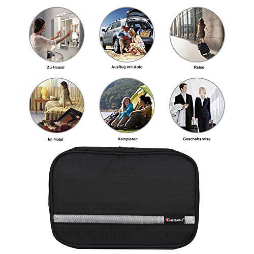 GHB Kulturtasche wasserdichter Kulturbeutel faltbare Kosmetiktasche zum Aufhängen für Herren und Damen Schwarz - 4