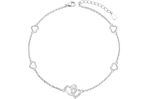HOOHWE Anklets for Women 925 Sterling Silver Ankle Bracelet Heart/Infinity/Cross/Butterfly Anklet Summer Beach Adjustable Double Layered Beaded Foot Chian Jewelry Gift for Women Teen Girls