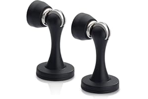 KOLAKO Door Stop, Magnetic Door Stops, Brushed Satin Nickel, 2 Pack Wall Floor Mounted Black Magnetic Door Catch Door Holder, Stainless Steel Metal Soft-Catch Doorstop Door Stopper