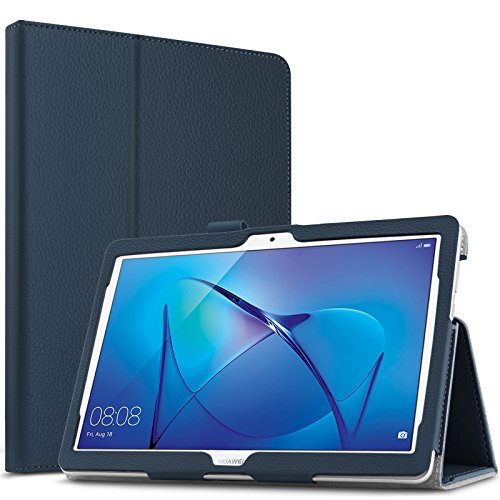 Huawei MediaPad T3 10 Hülle Case, Infiland Slim Fit Folio PU-lederne dünne Kunstleder Schutzhülle Cover Tasche für Huawei MediaPad T3 10 Tablet(Dunkleblau)